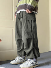 Hearujoy Green vintage men's corduroy trousers with large pockets and drawstring